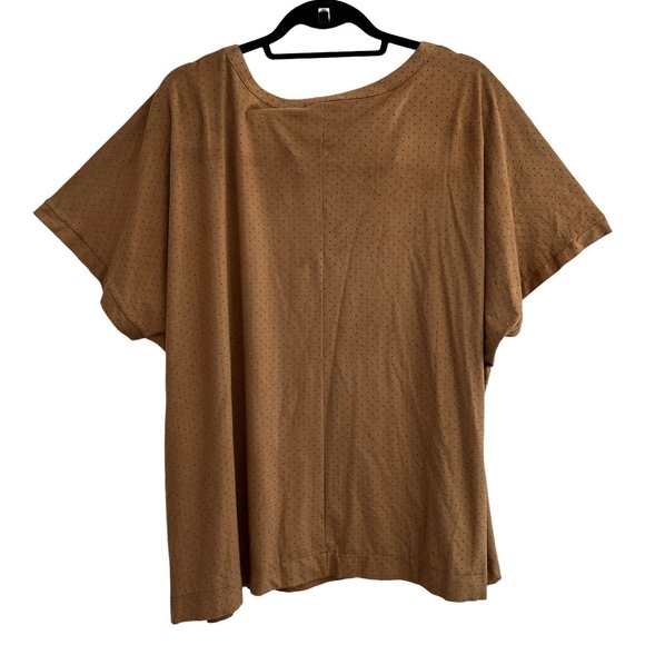 Lane Bryant Brown Microsuede Top Plus Size 22/24 Short Sleeve Split Neck Stretch - Picture 6 of 10